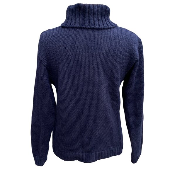 Peregrine England 100% Wool Cable Knit Sweater Navy Blue Fisherman Turtleneck-M - Picture 7 of 9